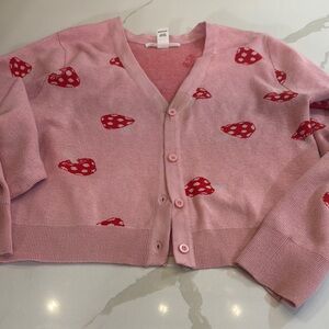 Pink Cardigan with Red Heart Pattern